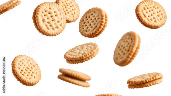 Fototapeta cookies floating in the air on white background