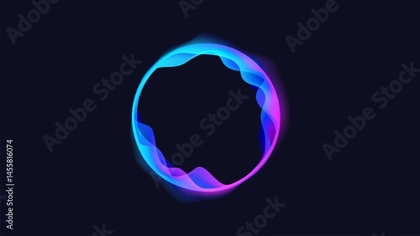 Fototapeta Glowing gradient color circles round curve shape with wavy dynamic lines, technology concept background. Circular light frame border.