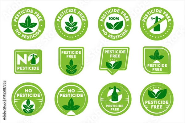 Fototapeta Pesticide Free Labels Set. Eco Badges with text and icons