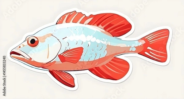 Fototapeta A vibrant sticker of a grouper fish, featuring a prominent head and large mouth, representing its unique traits.