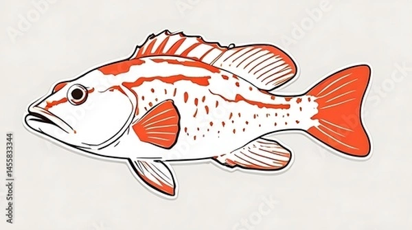 Fototapeta A fish sticker depicting a grouper with a large mouth and head, highlighting its unique characteristics.