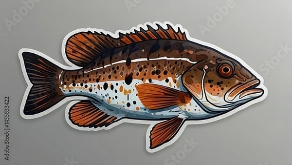 Fototapeta A sticker of a grouper fish featuring a large mouth and prominent head, showcasing its distinctive features.
