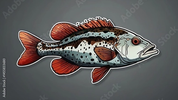 Fototapeta A sticker illustrating a grouper fish, notable for its large mouth and head, capturing its distinctive appearance.