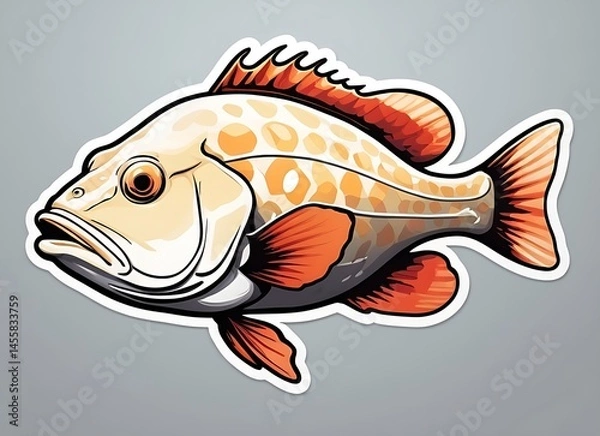 Fototapeta A fish sticker depicting a grouper with a large mouth and head, highlighting its unique characteristics.