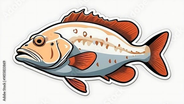 Fototapeta A sticker of a grouper fish featuring a large mouth and prominent head, showcasing its distinctive features.