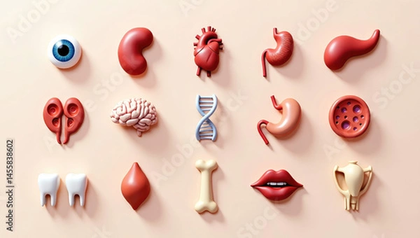 Fototapeta Anatomical organs arranged on a pink surface