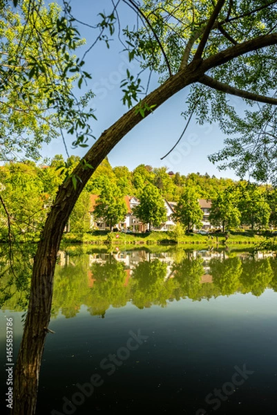 Obraz Gorgeous waterfront of the Neckar River in Tübingen in Spring