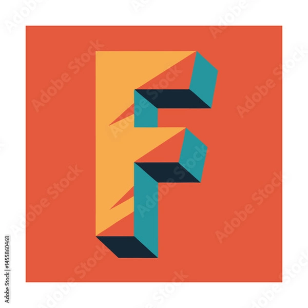 Fototapeta Geometric letter f illustration with 3d effects and bold color palette for design