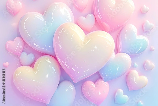 Obraz かわいいハートの背景（壁紙、ピンク、立体、3d）