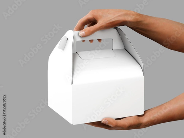 Fototapeta Hands Holding Takeaway Food Box Mockup 3D Rendering Packaging