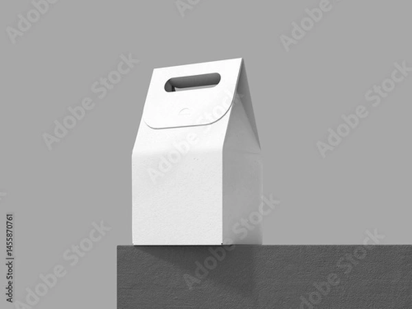 Fototapeta White Blank Takeaway Box Packaging with Handle Mockup 3D Rendering