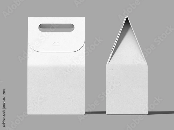Fototapeta White Blank Two Takeaway Food Packaging with Handle Mockup 3D Rendering