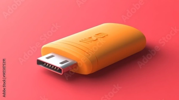 Fototapeta Orange USB-C flash drive on a red surface