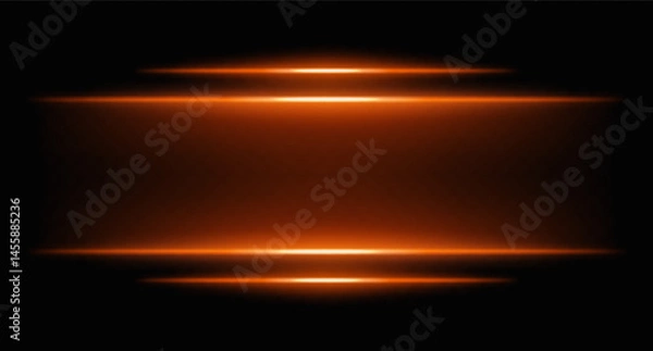 Fototapeta Orange glowing horizontal beams with gradient blur. Warm-toned digital lights for futuristic UI borders, HUD highlights, and sci-fi screen effects.