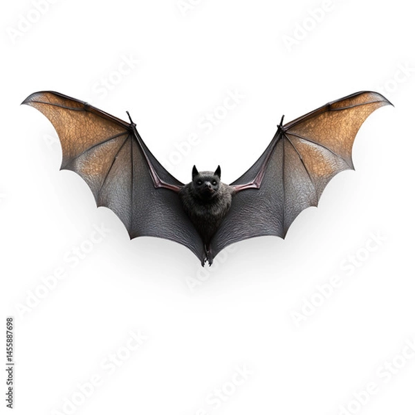 Fototapeta Black Bat with Outstretched Wings on a Transparent Background
