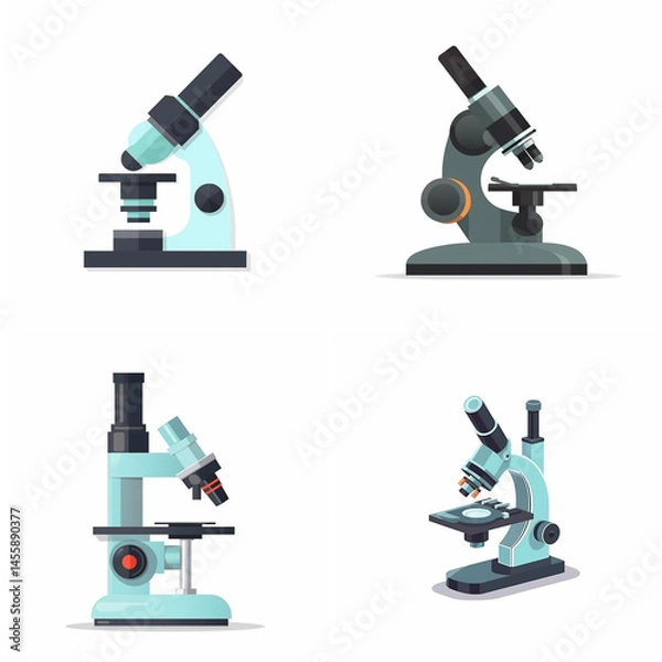 Fototapeta Four illustrations of various light microscopes.