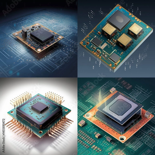 Fototapeta Complex integrated circuit designs displayed in a digital graphic.