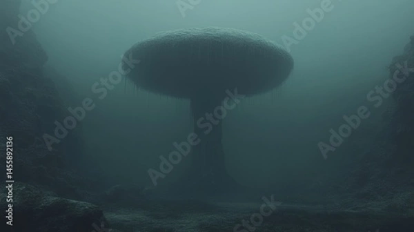 Obraz Submerged, mushroom-like structure in a misty underwater cave