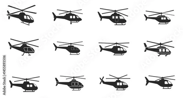 Obraz Helicopter silhouette vector illustration set.  VECTOR