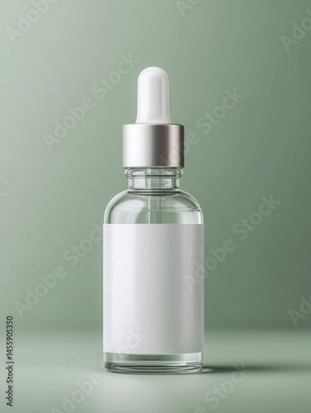 Fototapeta Elegant serum bottle mockup with blank label against soft green backdrop