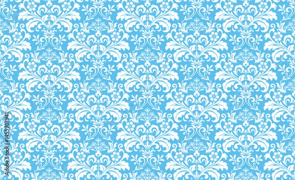Obraz Floral pattern. Seamless vector background. Vintage wallpaper in the Baroque style. White and blue ornament for fabric, wallpaper, packaging. Ornate Damask flower illustration