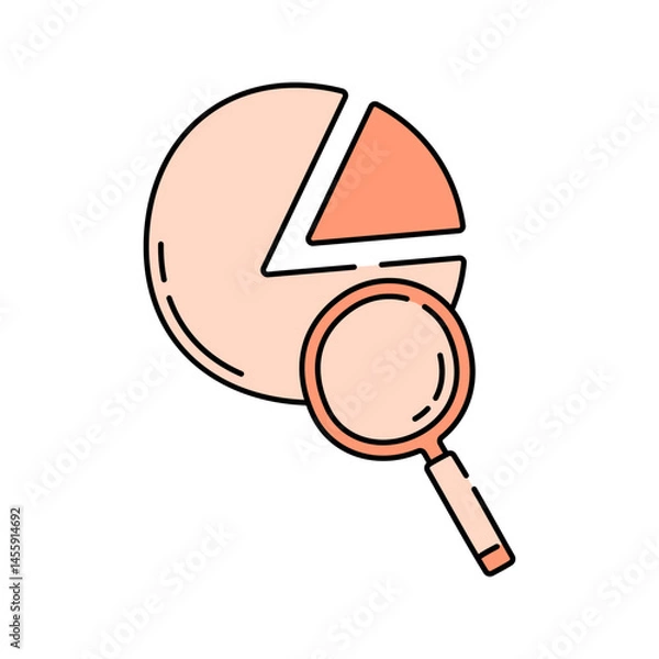 Obraz Pie Chart Doodle style, segmented circle with magnifier, perfect for financial analysis or data breakdown graphics.