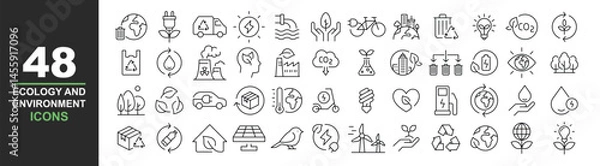 Obraz Ecology icons set. Vector illustration in modern thin line style of environment related icons: sustainable future, recycling, green energy, and more. Pictograms and infographics