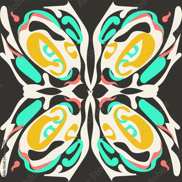 Fototapeta abstract tribal ornament, polynesian influences, art deco elegance bright color vector flat