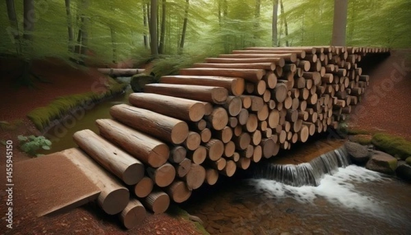 Fototapeta Split Level Timber Bridge – Layers of uneven well aged timber