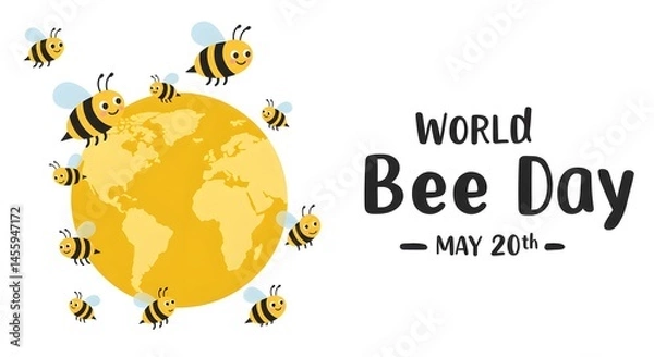 Fototapeta World Bee Day Illustration with Bees and honey on Yellow Background