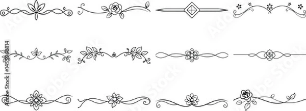 Obraz Set of Frame borders and text dividers, monochrome vectors collection