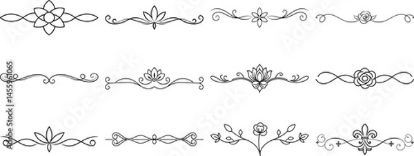 Obraz Set of Frame borders and text dividers, monochrome vectors collection