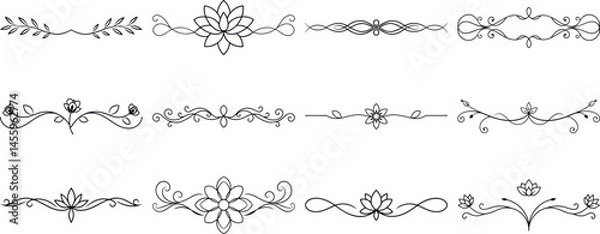 Obraz Set of Frame borders and text dividers, monochrome vectors collection