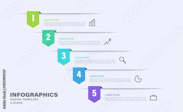 Fototapeta Vertical infographic template with business icons. Five steps or options, timeline, business plan