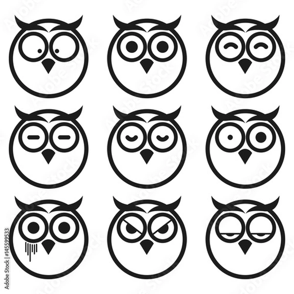 Fototapeta Owl Expression Smiley Icon Set. Isolated on White Background.