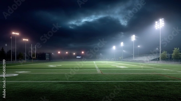 Fototapeta A football field under night lights, capturing the dynamic energy of the game
