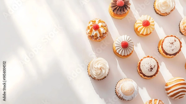 Obraz Patterned Assorted Pastries on Bright White Background