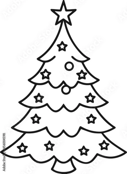 Obraz Christmas tree outline vector illustration line art coloring book page