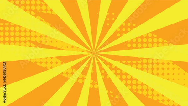 Fototapeta yellow cartoon background with abstract sunburst and graphic dots pattern design