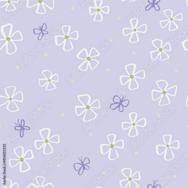 Fototapeta Beautiful Floral Seamless Pattern with Butterflies. Simple and Elegant Texture with Flowers in Pastel Colors
