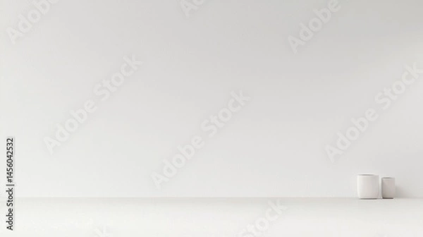 Obraz A minimalist white room with two white vases on the right.