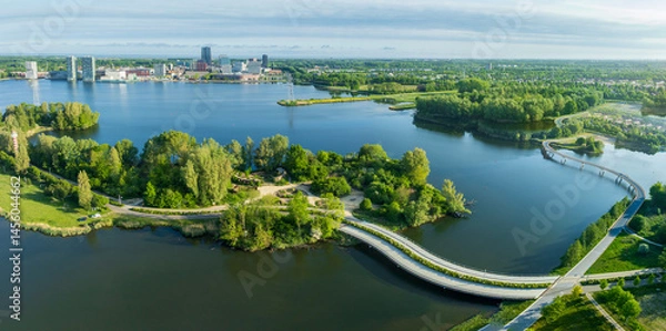Obraz bicycle and pedestrian bridges in Almere city, Netherlands