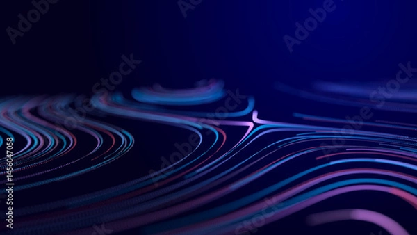 Fototapeta Abstract glitter particles in dark space. Network data transfer concept. 3D rendering.