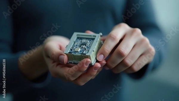 Fototapeta Shellcheck. Neural processing unit IIoT Post Quantum Cryptography Machine learning engineer Smart factory tinygo M5stack Edge impulse Jasper AI Agnikul Female hands holding mechanical watch movement 