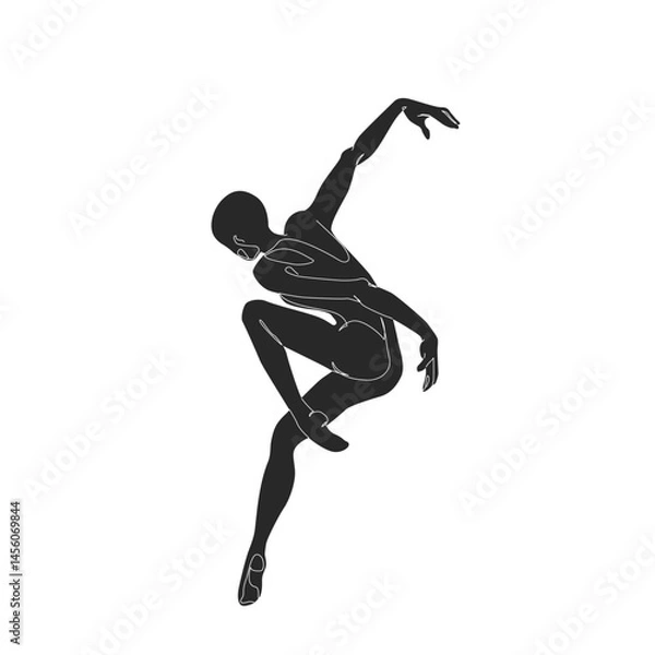 Fototapeta Abstract motion silhouette continuous line art drawing of woman doing sport, dancing, ballerinas. Dancer, freedom concept. Minimal poster print art. One line draw design vector graphic illustration