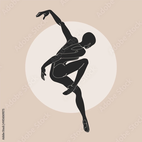 Fototapeta Abstract motion silhouette continuous line art drawing of woman doing sport, dancing, ballerinas. Dancer, freedom concept. Minimal poster print art. One line draw design vector graphic illustration