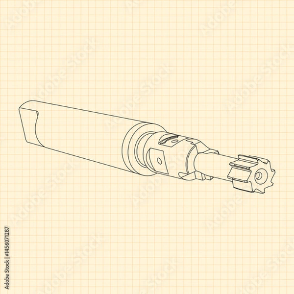 Fototapeta Mechanical engineering drawings. Tap tools, borer. Technical Design. Cover. Blueprint. Step Cutting Tool with Countersinking Function. Technical 3D Vector Illustration
