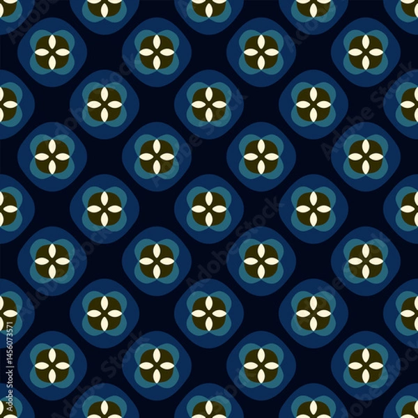 Obraz Abstract round shape geometric motif basic flowers pattern continuous background. Ornamental floral tile modern fabric design textile swatch ladies dress, man shirt easy to recolor allover print block
