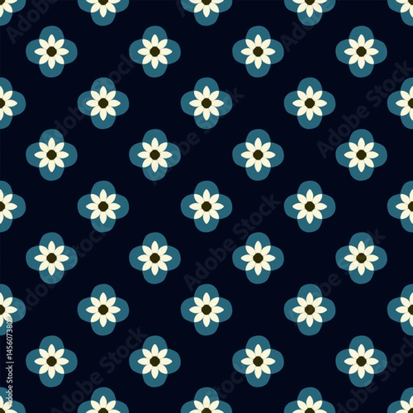 Obraz Cute flowers geometric motif basic pattern continuous background. Ornamental abstract floral shape tile modern fabric design textile swatch ladies dress, man shirt easy to recolor all over print block
