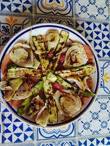 Fototapeta bresaola and grilled vegetables appetizer